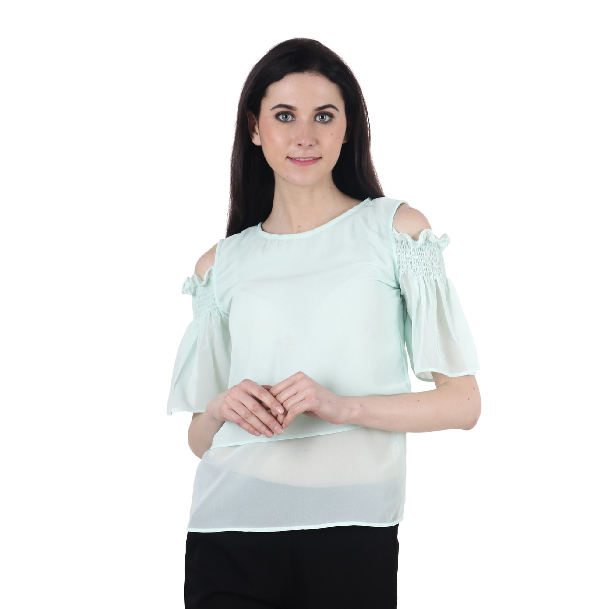SEA GREEN REGULAR RUFFLE ELASTIC TOP